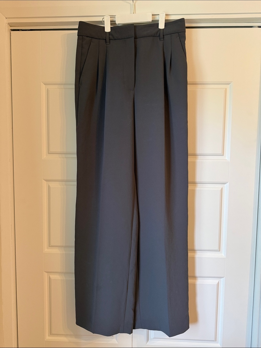 Aritzia Effortless Wide-Leg Pleated Dress Pants - Charcoal Gray
